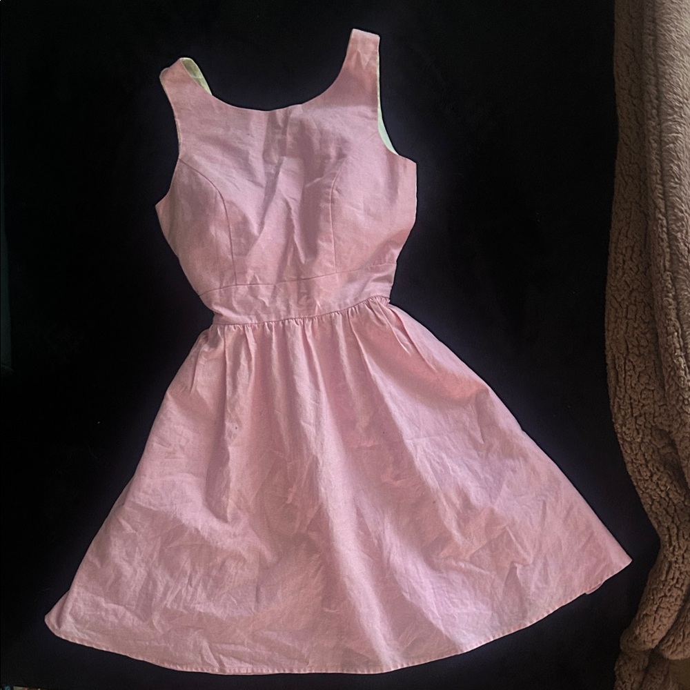 Lauren James PINK Garden Party Preppy Spring Dress Tie Bow 100% Cotton XS